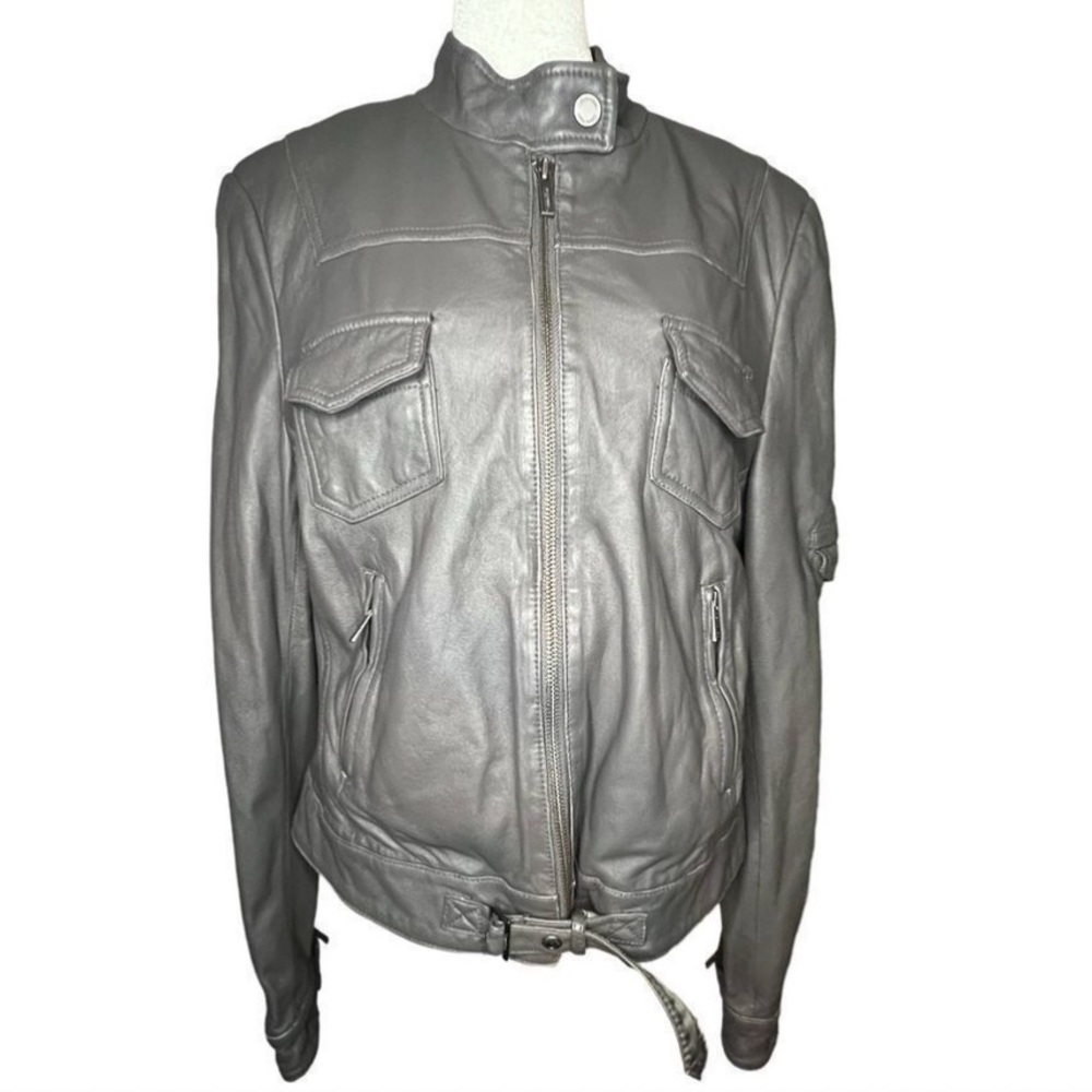 Calvin Klein Leather moto biker Jacket zip-up pockets women’s Large